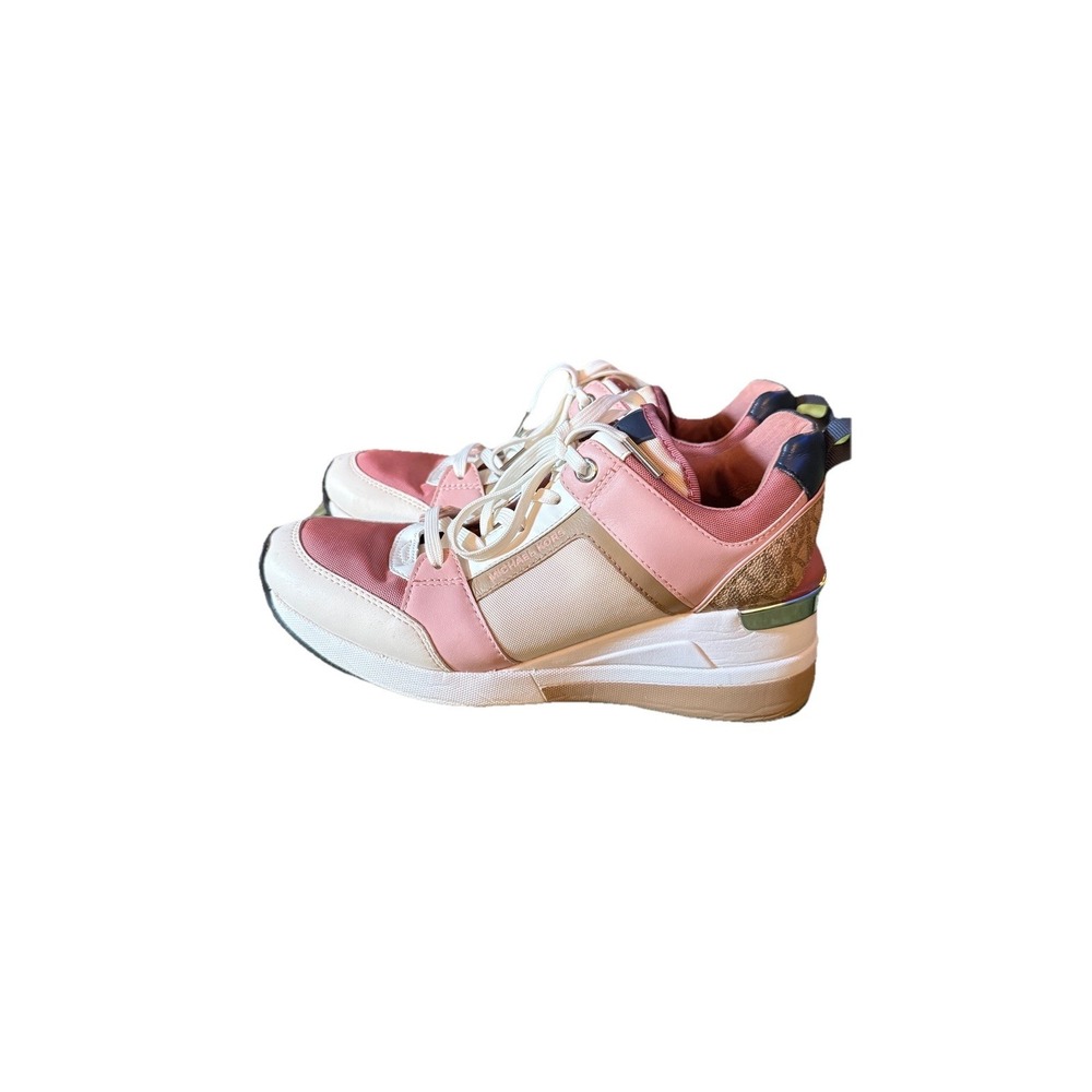 Michael Kors Georgie Mixed Media Trainers Womens 6.5 Pink Cream Wedge - Picture 2 of 13